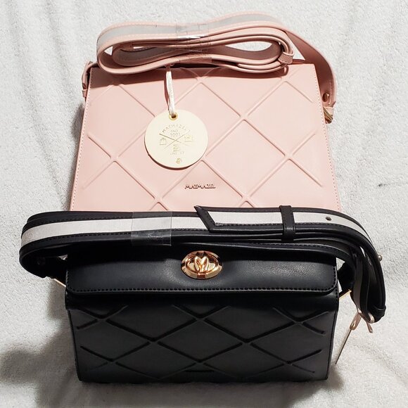 Matmazel "THENA" Shoulder Bag- Pink & Black- 24" Shoulder Strap- 4 Compartments - Picture 3 of 15